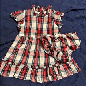 Crewcuts Plaid Ruffle Dress Set - Red, Blue, Cream